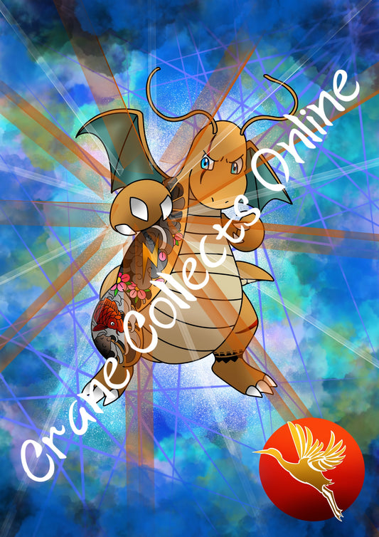 Dragonite tattoo print Pokémon fan art A3